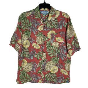 Bermuda Bay Shirt Men Size‎ M Silk Tropical Hawaiian Pineapple Print Floral